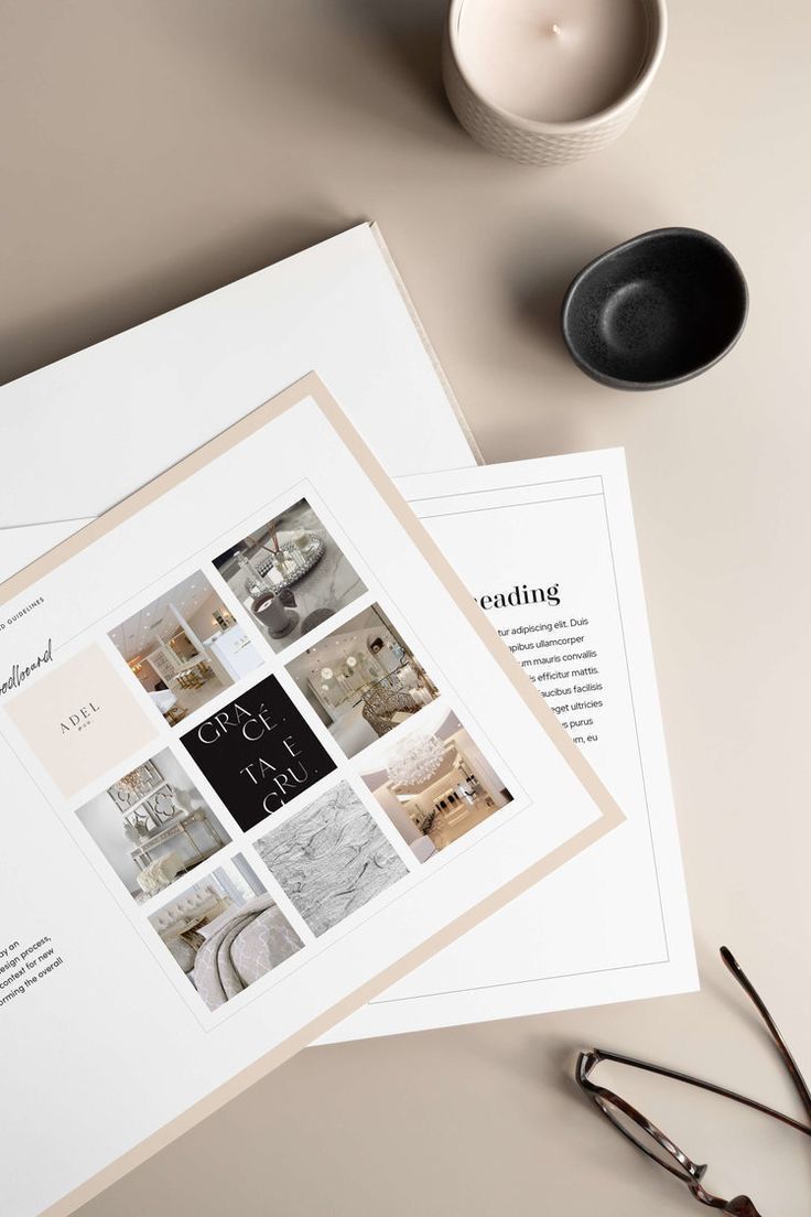 Brand guidelines and moodboard on the table